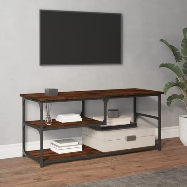vidaXL Tv-bänk rökfärgad ek 103x38x46,5 cm konstruerat trä och stål