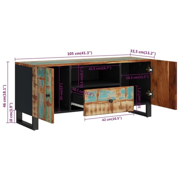 vidaXL TV-benk 105x33,5x46 cm gjenvunnet heltre og konstruert tre