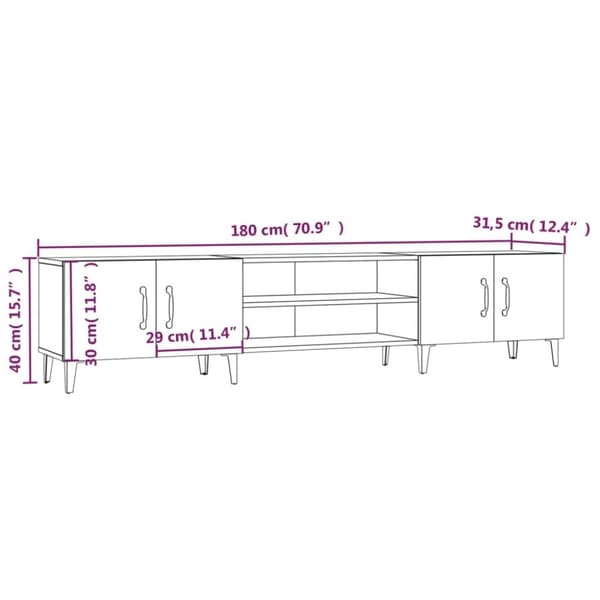 vidaXL TV-benk høyglans hvit 180x31,5x40 cm konstruert tre