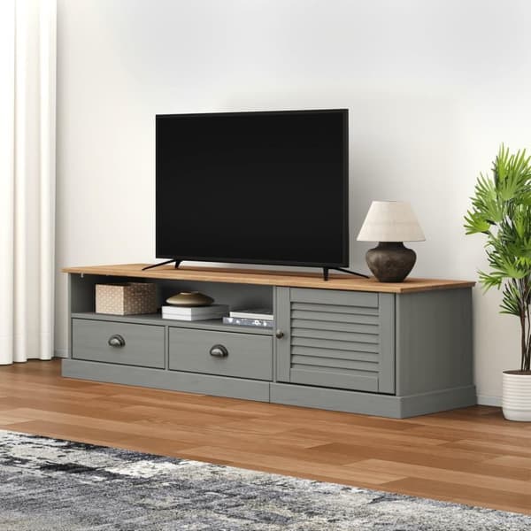 vidaXL Tv-bänk VIGO grå 156x40x40 cm massiv furu