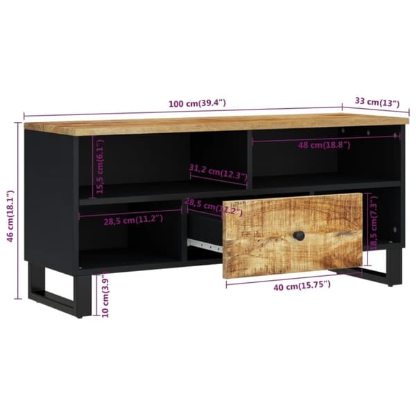 vidaXL TV-benk 100x33x46 cm heltre mango og konstruert tre