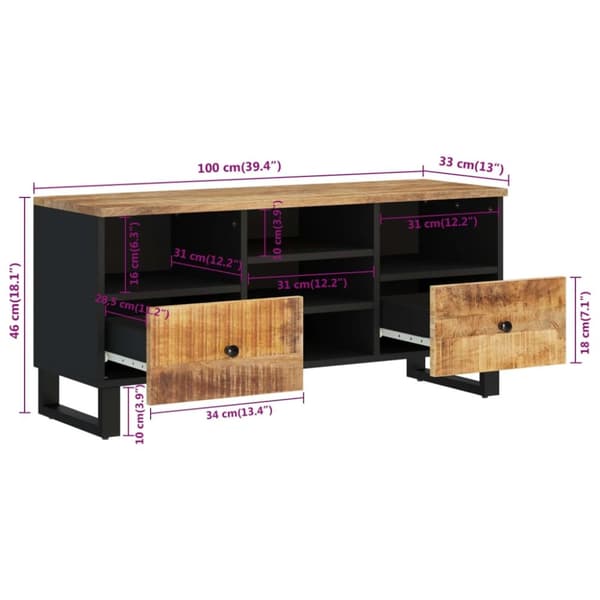 vidaXL TV-taso 100x33x46 cm täysi mangopuu ja tekninen puu