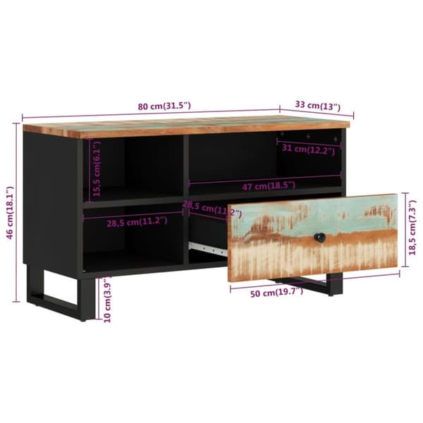 vidaXL TV-taso 80x33x46 cm kierrätetty täyspuu ja tekninen puu