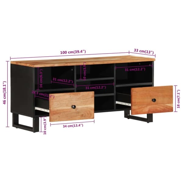 vidaXL TV-benk 100x33x46 cm heltre akasie og konstruert tre