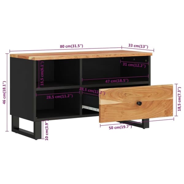 vidaXL TV-benk 80x33x46 cm heltre akasie og konstruert tre