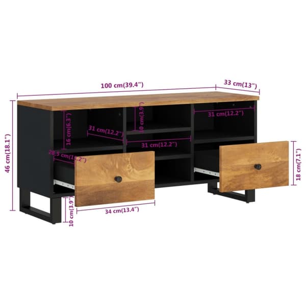vidaXL tv-bord 100x33x46 cm massivt mangotræ og konstrueret træ