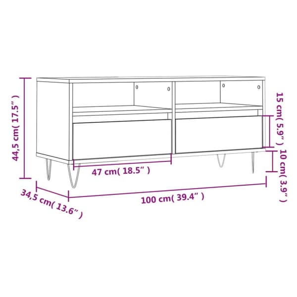 vidaXL TV-benk betonggrå 100x34,5x44,5 cm konstruert tre