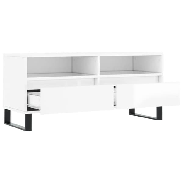vidaXL TV-benk høyglans hvit 100x34,5x44,5 cm konstruert tre