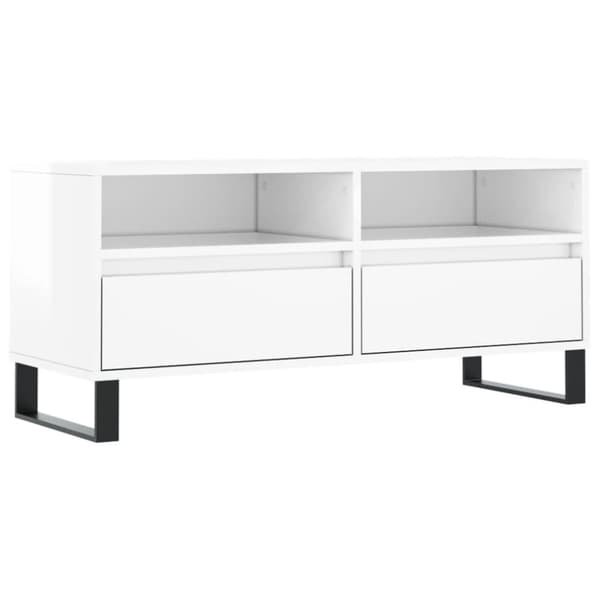 vidaXL TV-benk høyglans hvit 100x34,5x44,5 cm konstruert tre