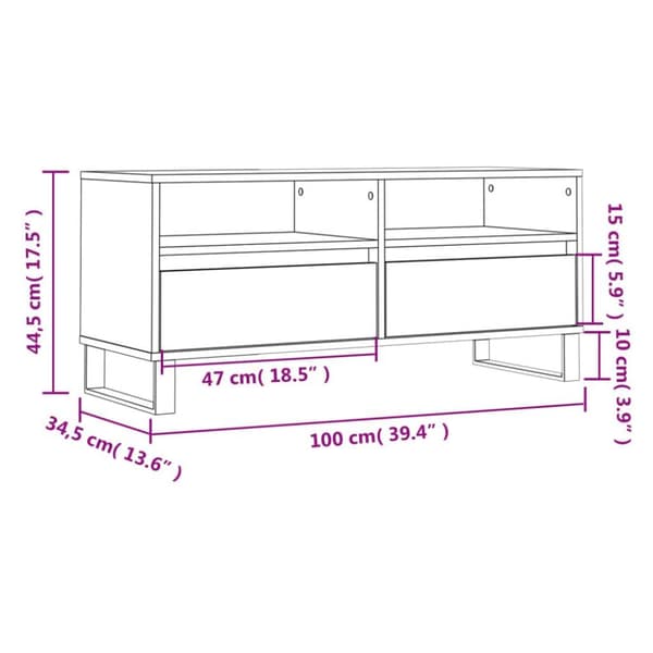 vidaXL TV-benk hvit 100x34,5x44,5 cm konstruert tre