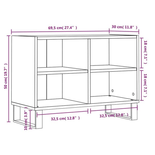 vidaXL tv-bord 69,5x30x50 cm konstrueret træ grå sonoma-eg