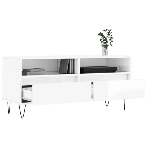 vidaXL Tv-bänk vit högglans 100x34,5x44,5 cm konstruerat trä