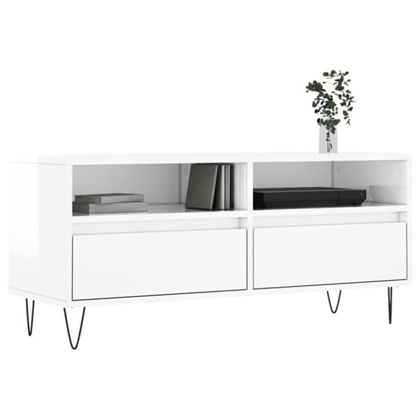 vidaXL Tv-bänk vit högglans 100x34,5x44,5 cm konstruerat trä
