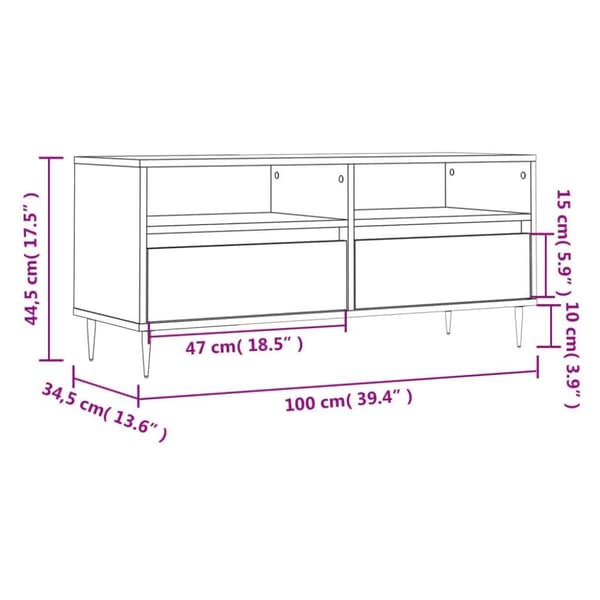 vidaXL TV-benk høyglans hvit 100x34,5x44,5 cm konstruert tre