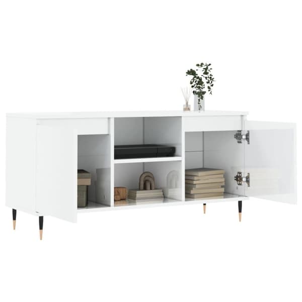 vidaXL Tv-bänk vit högglans 104x35x50 cm konstruerat trä