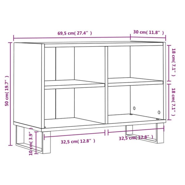 vidaXL TV-benk hvit 69,5x30x50 cm konstruert tre