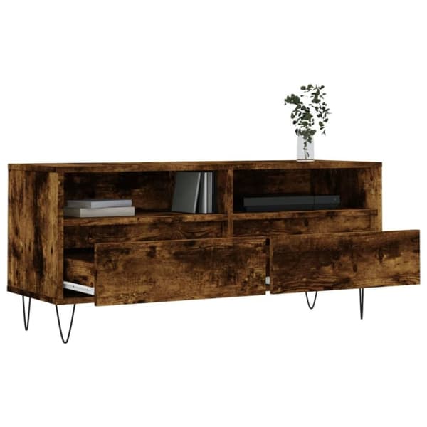 vidaXL Tv-bänk rökfärgad ek 100x34,5x44,5 cm konstruerat trä