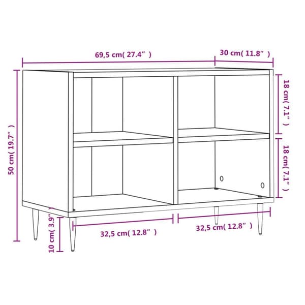 vidaXL TV-benk brun eik 69,5x30x50 cm konstruert tre