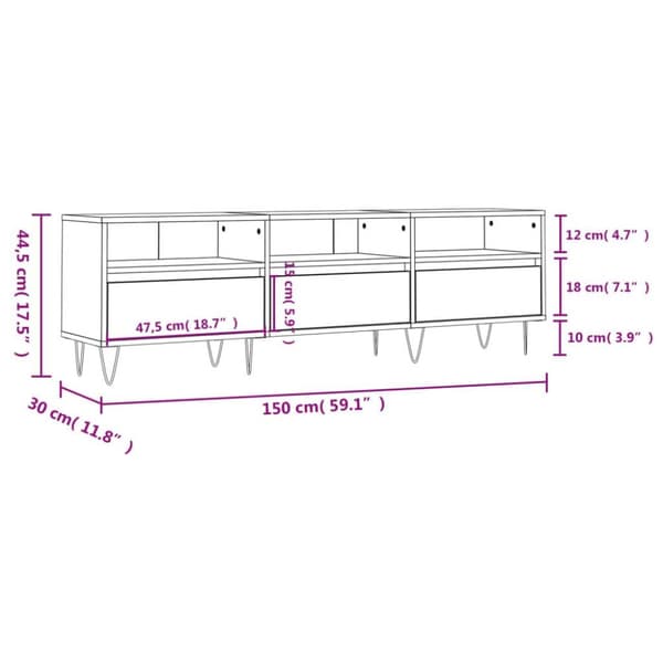 vidaXL TV-benk hvit 150x30x44,5 cm konstruert tre