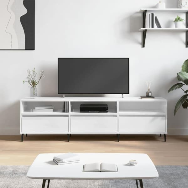 vidaXL TV-taso korkeakiilto valkoinen 150x30x44,5 cm tekninen puu