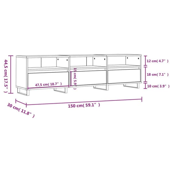 vidaXL TV-benk høyglans hvit 150x30x44,5 cm konstruert tre