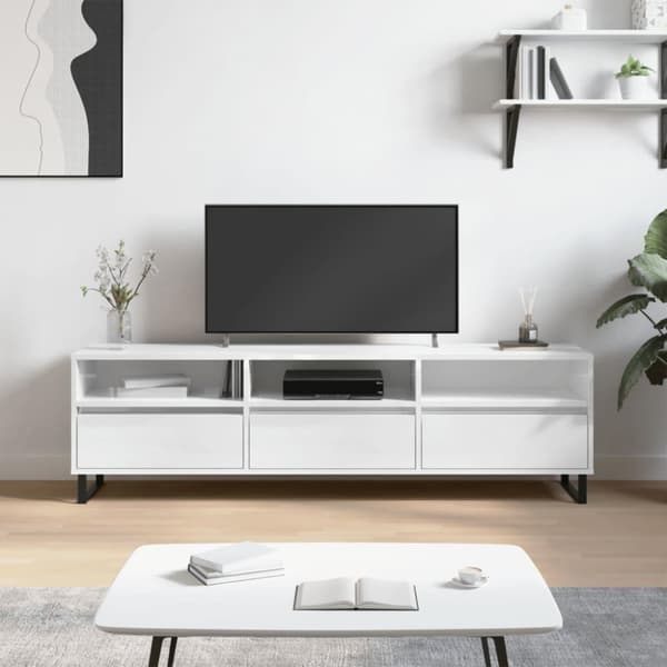vidaXL TV-benk høyglans hvit 150x30x44,5 cm konstruert tre