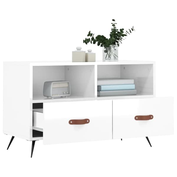 vidaXL tv-bord 80x36x50 cm konstrueret træ hvid højglans