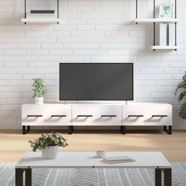 vidaXL TV-benk høyglans hvit 150x36x30 cm konstruert tre