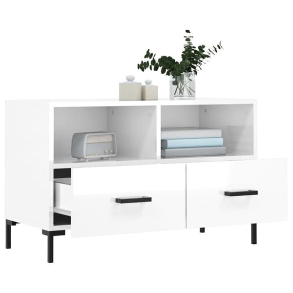 vidaXL TV-benk høyglans hvit 80x36x50 cm konstruert tre