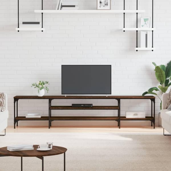 vidaXL tv-bord 201x35x45 cm konstrueret træ og jern brun egetræsfarve