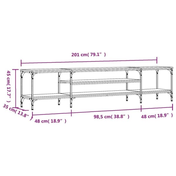 vidaXL tv-bord 201x35x45 cm konstrueret træ og jern grå sonoma-eg
