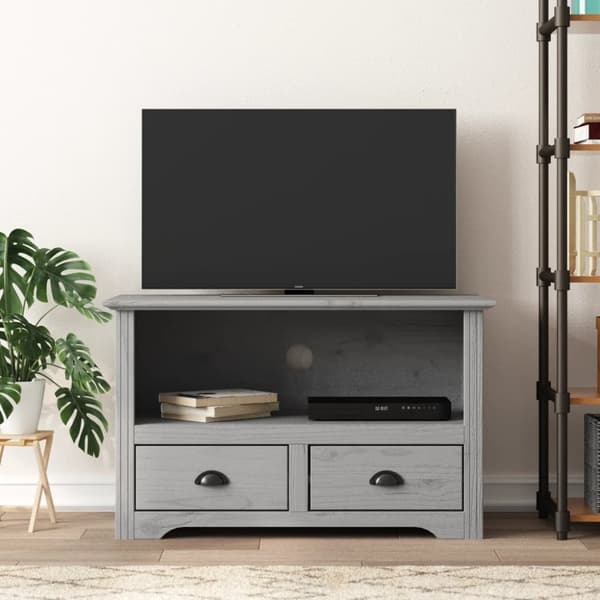 vidaXL tv-bord med 2 skuffer BODO 91,5x44,5x56 cm massivt fyrretræ grå
