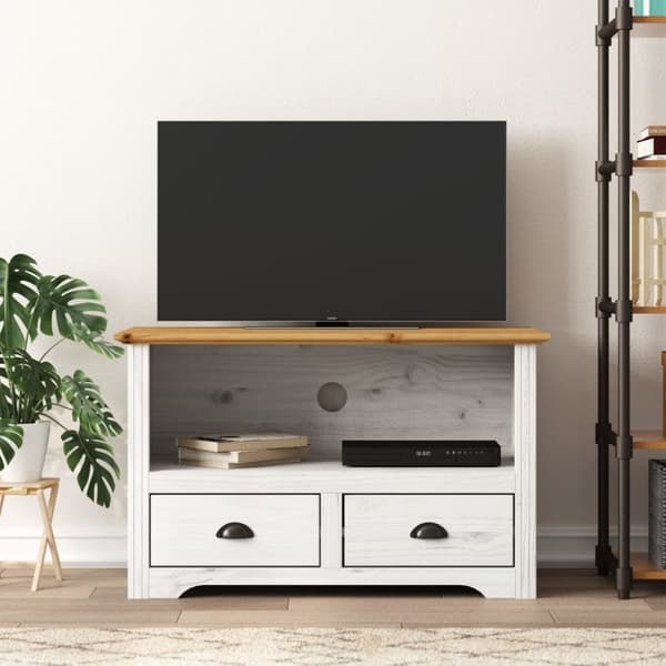 vidaXL tv-bord med 2 skuffer BODO 91,5x44,5x56cm massivt fyrretræ brun