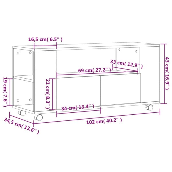 vidaXL TV-benk grå sonoma 102x34,5x43 cm konstruert tre