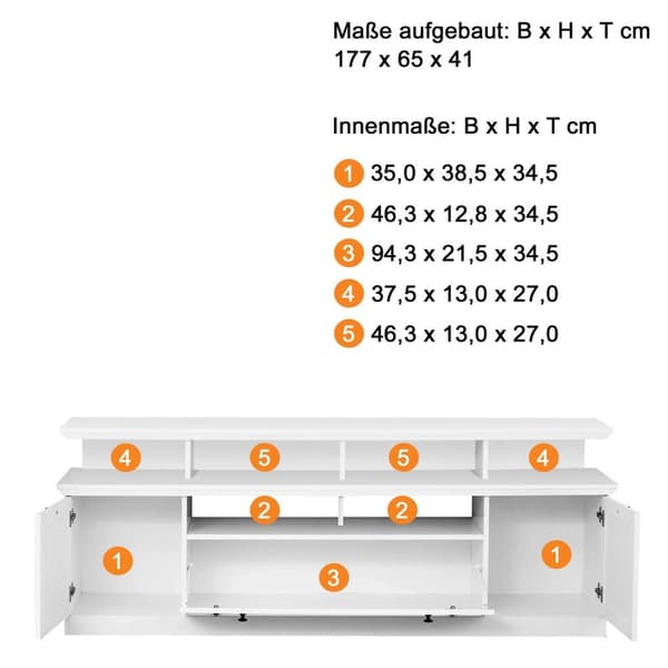 Rootz tv-møbel - tv-skab - hvid - 177 x 49 x 41 cm