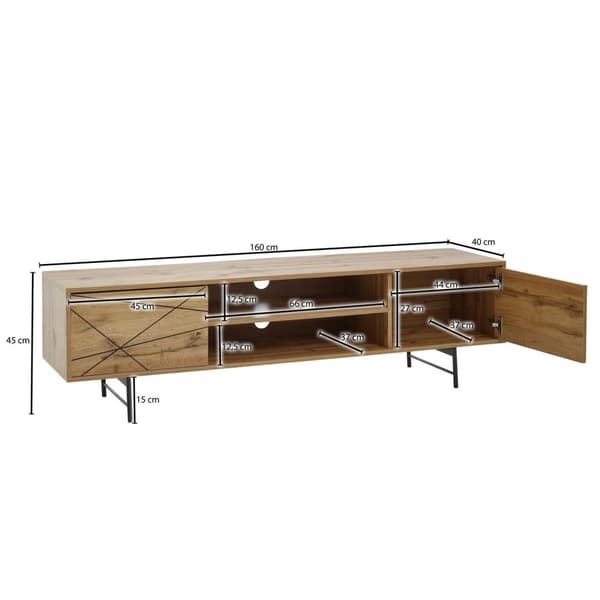 Rootz lowboard trä ek dekor 160x45x40 cm TV-byrå med två dörrar - Design TV-skåp hög - TV-bänk TV-skåp modern - TV-byrå vardagsrum