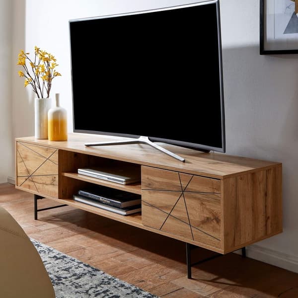 Rootz lowboard trä ek dekor 160x45x40 cm TV-byrå med två dörrar - Design TV-skåp hög - TV-bänk TV-skåp modern - TV-byrå vardagsrum
