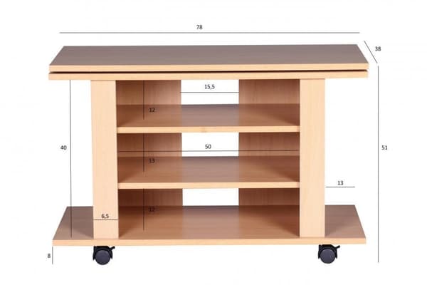 Rootz TV HiFi Bänk TV-bänk i bok, vridbar och rullbar 75 x 38 x 51 cm