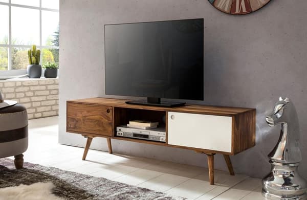 Rootz TV Lowboard 140 cm massiivipuuta Sheesham TV Unit - Kaappihylly Country TV Board Senkki 2 ovella ja 1 ovella