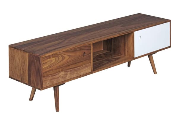 Rootz TV Lowboard 140 cm massivt træ Sheesham TV Unit - Skabshylde Country TV Board Skænk med 2 døre & 1 dør