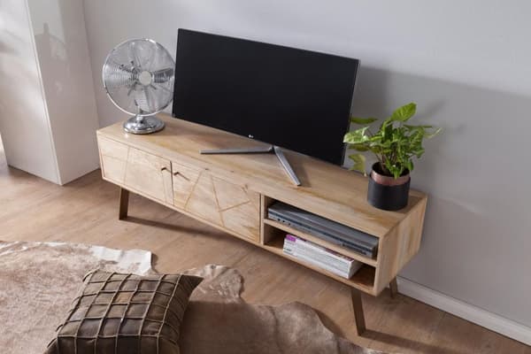 Rootz HiFi Lowboard Mango Solid Wood Country TV Kommode 145x47x35cm - Tv-skab Underskab med 2 døre - Tv-bord opbevaringsrum - Tv-kommode Tv-møbel - Tv