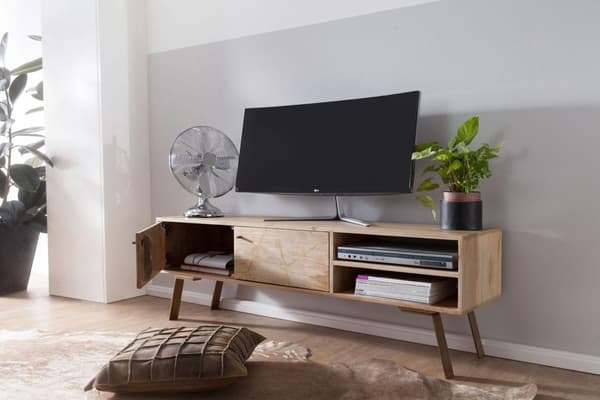 Rootz HiFi Lowboard Mango Solid Wood Country TV Kommode 145x47x35cm - Tv-skab Underskab med 2 døre - Tv-bord opbevaringsrum - Tv-kommode Tv-møbel - Tv