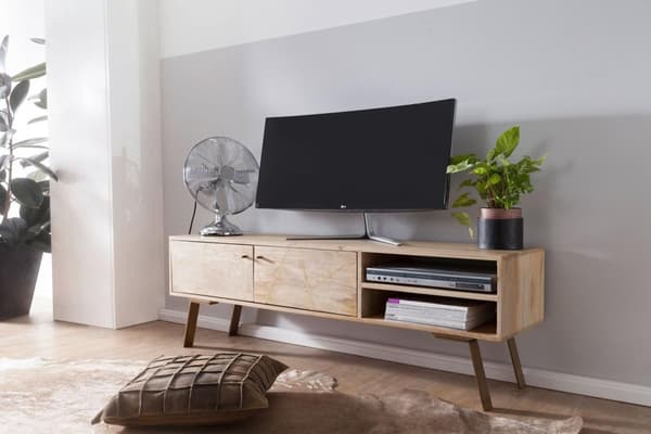 Rootz HiFi Lowboard Mango Solid Wood Country TV Kommode 145x47x35cm - Tv-skab Underskab med 2 døre - Tv-bord opbevaringsrum - Tv-kommode Tv-møbel - Tv