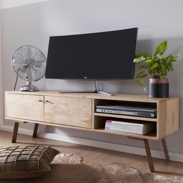 Rootz HiFi Lowboard Mango Solid Wood Country TV Kommode 145x47x35cm - Tv-skab Underskab med 2 døre - Tv-bord opbevaringsrum - Tv-kommode Tv-møbel - Tv