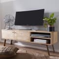 Miniatyrbillede 2 af 7: Rootz HiFi Lowboard Mango Solid Wood Country TV Kommode 145x47x35cm - Tv-skab Underskab med 2 døre - Tv-bord opbevaringsrum - Tv-kommode Tv-møbel - Tv