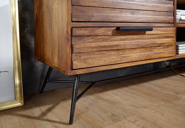 Rootz Lowboard 160x54x40 cm Sheesham Solid Wood - Designhifi-lauta säilytystilalla ja laatikoilla - Massiivipuinen TV-kaappi olohuoneessa - Teollinen