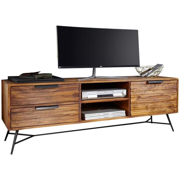 Rootz Lowboard 160x54x40 cm Sheesham Solid Wood - Designhifi-lauta säilytystilalla ja laatikoilla - Massiivipuinen TV-kaappi olohuoneessa - Teollinen