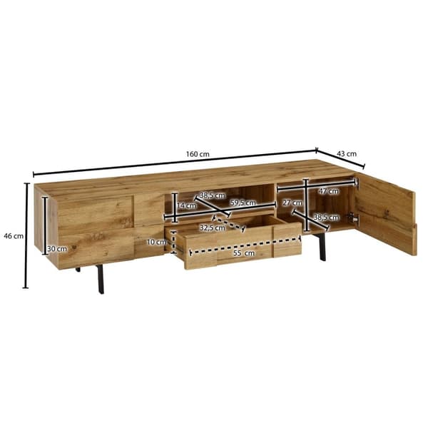 Rootz lowboard puinen tammi sisustus 160x46x43 cm TV lipasto kahdella ovella - Design TV kaappi korkea - TV taso TV kaappi moderni - TV lipasto olohuo