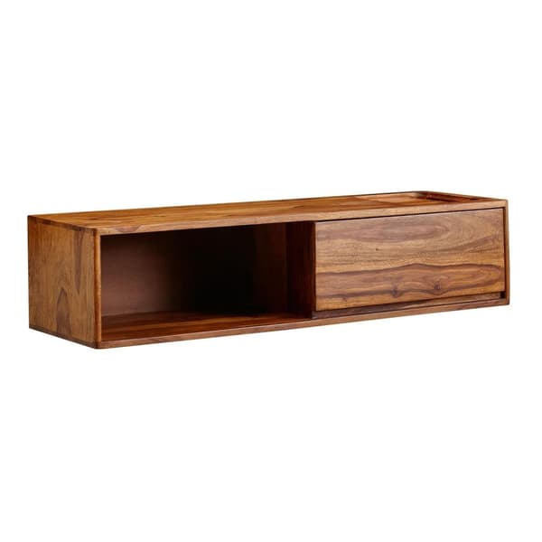 Rootz lowboard hængende massivt sheesham træ 108x25x34 cm TV skab brun - Design TV stativ med opbevaringsplads - TV skab væg moderne - TV kommode TV k