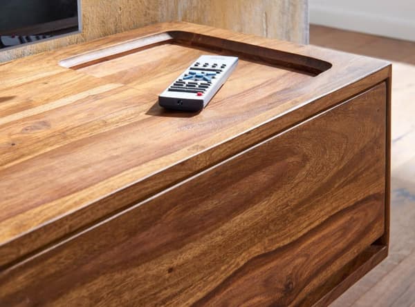 Rootz lowboard hængende massivt sheesham træ 108x25x34 cm TV skab brun - Design TV stativ med opbevaringsplads - TV skab væg moderne - TV kommode TV k
